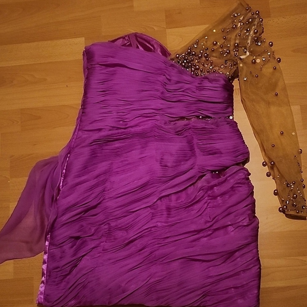 Elegant fuchsia  one arm mnm mini dress  gown 14